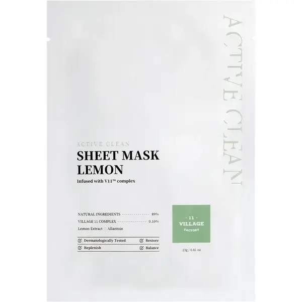Masca de fata tip servetel cu Lamaie si efect de iluminare Active Clean, 23g, Village 11 Factory