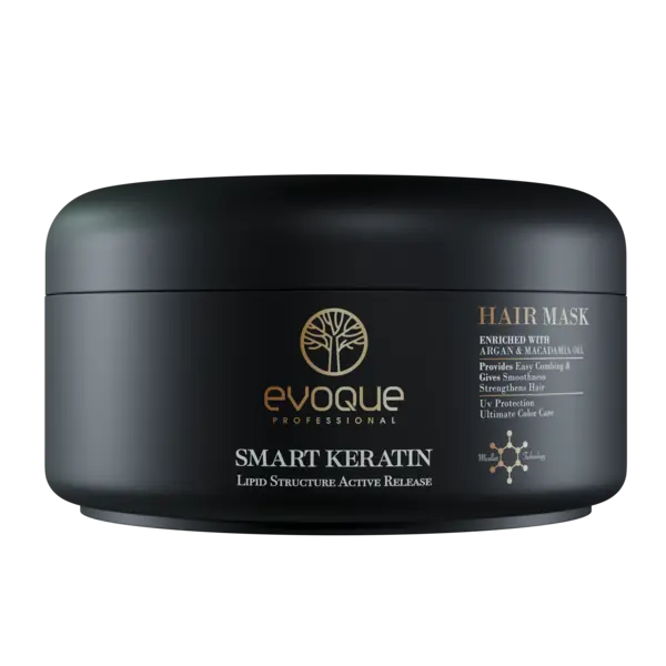 Masca de Par cu Keratina, EVOQUE Smart Keratin, 500 ml - Tratament Intensiv Profesional pentru Hidratare, Stralucire si Protectia Culorii