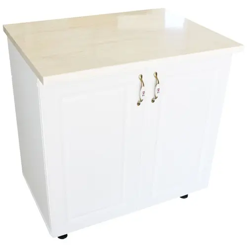 Masca pentru chiuveta cu 2 usi 80 cm Zebra, alb/MDF Alb Lucios, cu blat Travertin, 80 x 85 x 60 cm