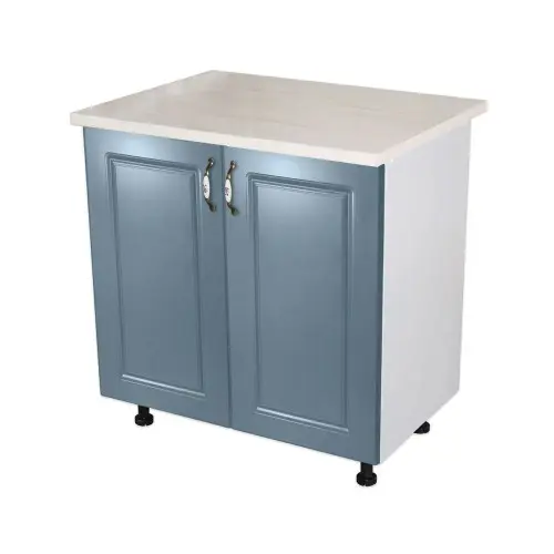 Masca pentru chiuveta cu 2 usi 80 cm Zebra, Alb/MDF Albastru cu blat Travertin, 80 x 85 x 60 cm