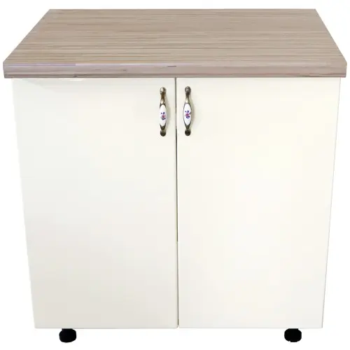 Masca pentru chiuveta cu 2 usi 80 cm Zebra, alb/MDF Vanilie, cu blat Artar, 80 x 85 x 60 cm