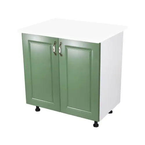 Masca pentru chiuveta cu 2 usi 80 cm Zebra, Alb/MDF Verde cu blat Alb, 80 x 85 x 60 cm