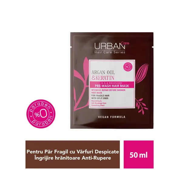 Mască pre-șamponare păr fragil cu ulei de argan și cheratină