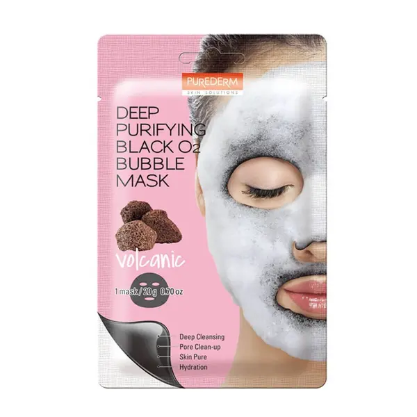 Mască pt față - Deep Purifying Black O2 Bubble Mask VOLCANIC 20g - Purederm