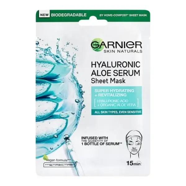 Masca servetel cu aloe vera Hyaluronic Aloe, 28 g, Garnier