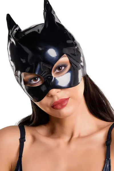 Mască sexy Glossy - ANN, pentru jocuri erotice, lucioasă, neagră, mărime universală