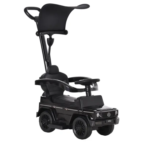 Masina copii 1 an, Paravan parasolar detasabil, spatiu de depozitare, Negru 85.5x40.5x95cm HOMCOM | Aosom Romania