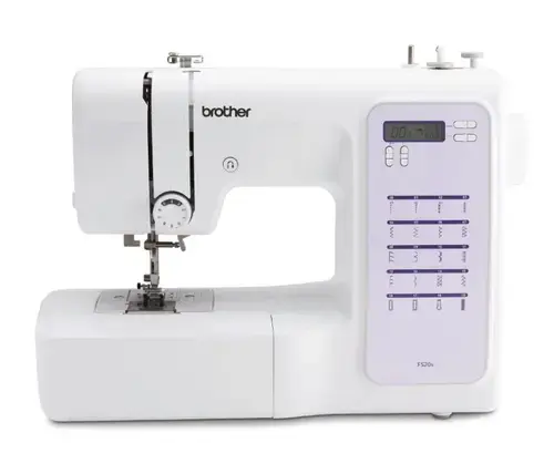 Masina de cusut Brother FS20S, Digital, 850 imp/min, 20 cusaturi, Pas cusatura 5 mm (Alb/Mov)