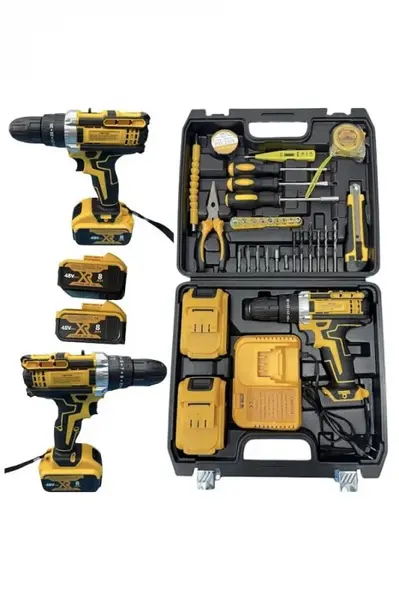 Masina de gaurit si insurubat (bormasina) 48V 8Ah, 2 acumulatori, 30 accesorii incluse, Mandrina 13mm + Geanta de transport
