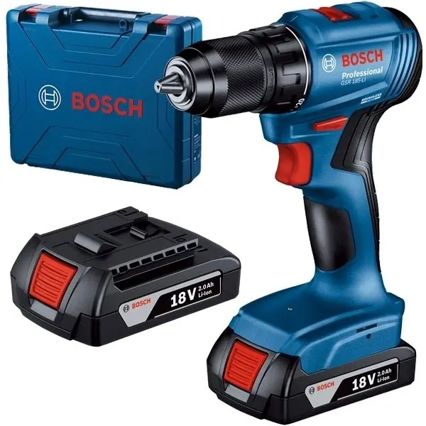 Masina de gaurit si insurubat, Bosch GSR 185-LI 06019K3000, cu 2 acumulatori, Li-Ion, 18 V, 2 Ah, 50 Nm, valiza plastic
