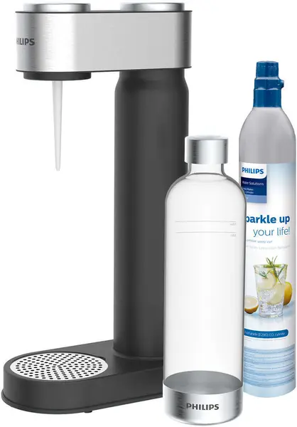 Mașină de sodă Philips - GoZero ADD4902BK/10, neagră/argintie