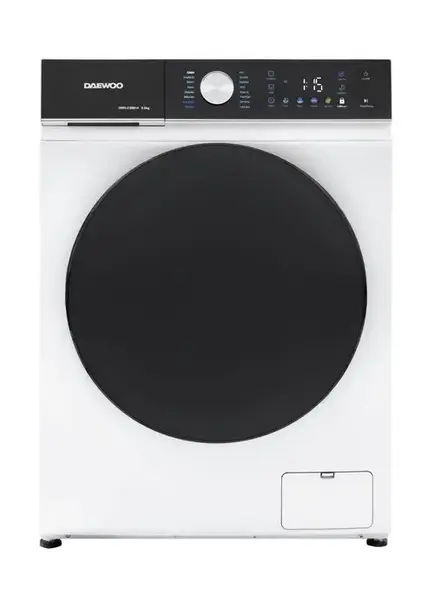 Masina de spalat rufe Daewoo DWD-CS9014, 9 kg, Motor inverter, 1400 rpm, 16 programe, butoane touch, panou de control negru cu pictograme colorate, Usa dubla neagra, Clasa A (Alb)