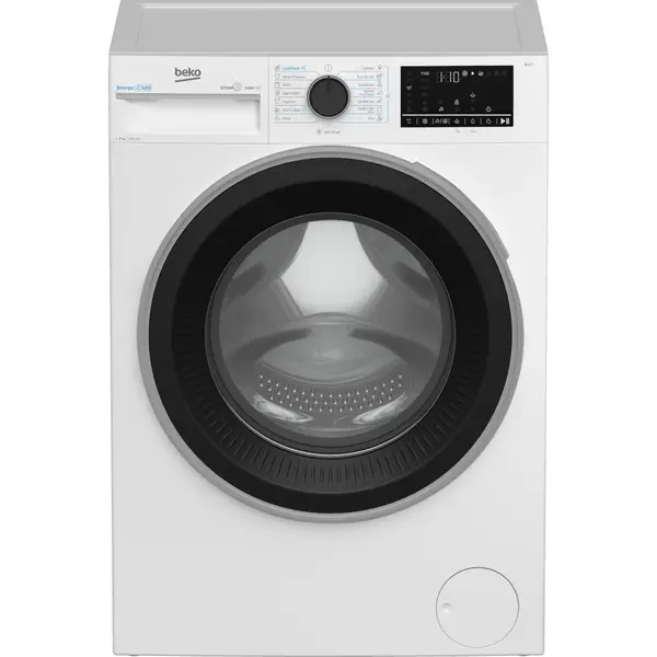 Masina de spalat rufe frontala Beko B3WFT411415WBES, 11 kg, 1400 RPM, Clasa A, 15 programe, Child Lock, Control automat apa, Digital Display, Alb