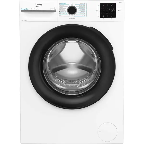 Masina de spalat rufe frontala Beko BM3WFSU37213WB, 7 kg, 1200 RPM, Aquawave, Amanare pornire, SteamCure, Recycled Tub, ProSmart Inverter Motor, AddXtra, Clasa A