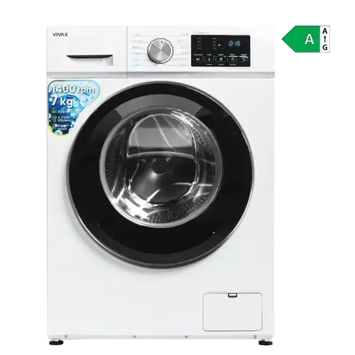 Masina de spalat rufe VIVAX WFL-140712CI, 7kg, 1400 RPM, BLDC Motor Inverter, Clasa A, Steam, Baby Care, Eco, Display digital, Temperatura reglabila, Drum Clean Sterilization, Qucik Wash, Delay Start, 12 Programe (Alb)