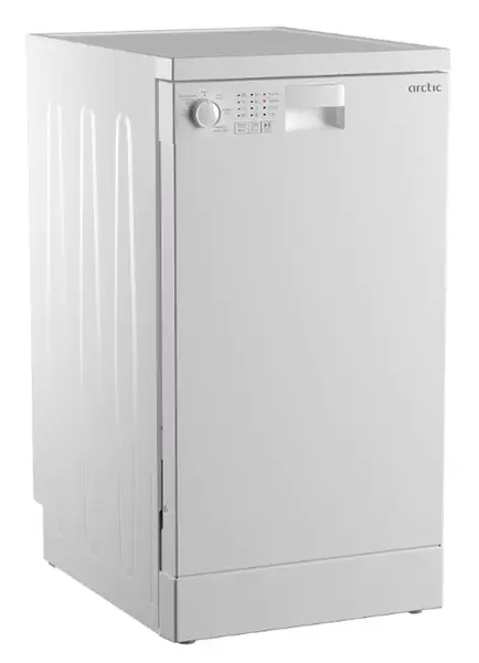 Masina de spalat vase slim Arctic DFS0502, 10 seturi, 5 programe, Sistem dedurizare apa, Aqua Protect, Amanare pornire, Clasa E, 45 cm (Alb)