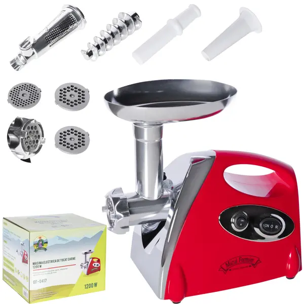 Masina de Tocat Carne Electrica, 1200W, 70 kg/h, cu Accesorii Carnati si Rosii, Micul Fermier GF-0417