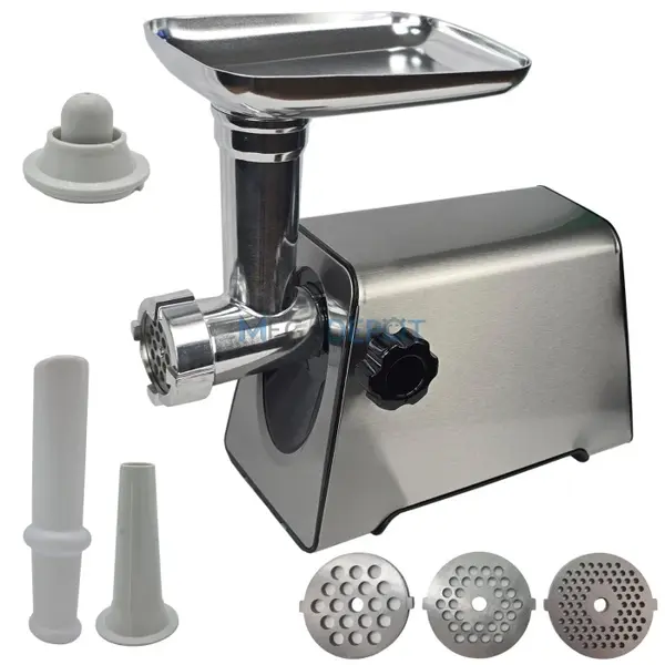 Masina de tocat carne, electrica, 2800W, Functie Reverse, 3 site incluse, Accesoriu carnati, Accesoriu chiftele, Inox