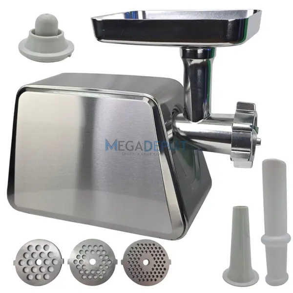 Masina de tocat carne, electrica, 4000W, Functie Reverse, 3 site incluse, Accesoriu carnati, Accesoriu chiftele, Inox