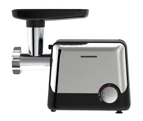 Masina de tocat HEINNER HMG-2100BKS3, 700/2100 W, Tocare 1.8 kg/minut, 2 viteze, 2 site metalice, Functie Reverse (Negru/Inox)