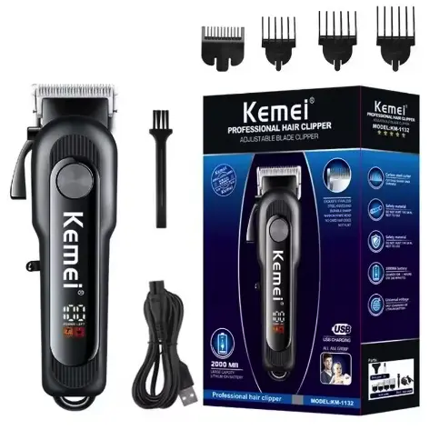 Masina de tuns Kemei KM 1132 cu afisaj digital si accesorii