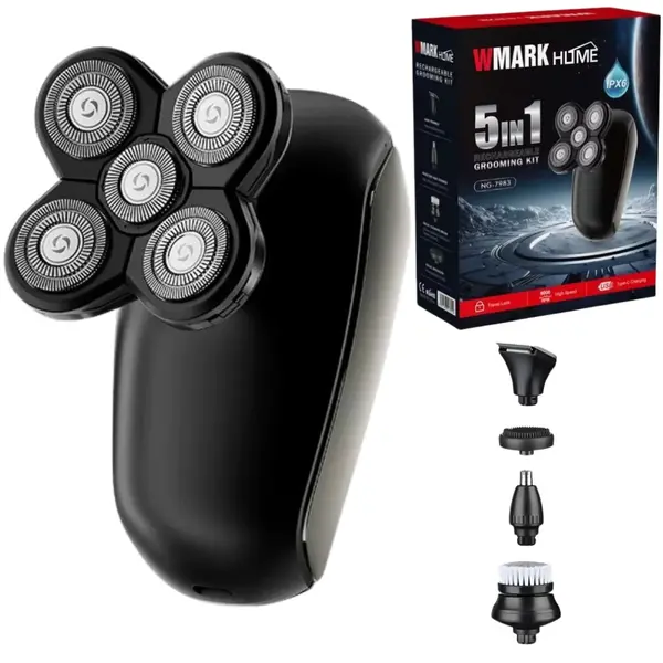 Mașină De Tuns Și Aparat De Ras BIRAI MaxHead PRO, 5 În 1, Rezistent La Apă, Ideal Pentru Cap Și Față, Negru