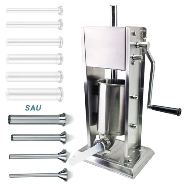 Masina de umplut carnati profesionala ML-S3, 3KG, cu reductor, sistem mecanic, inox integral, 4-6 palnii incluse