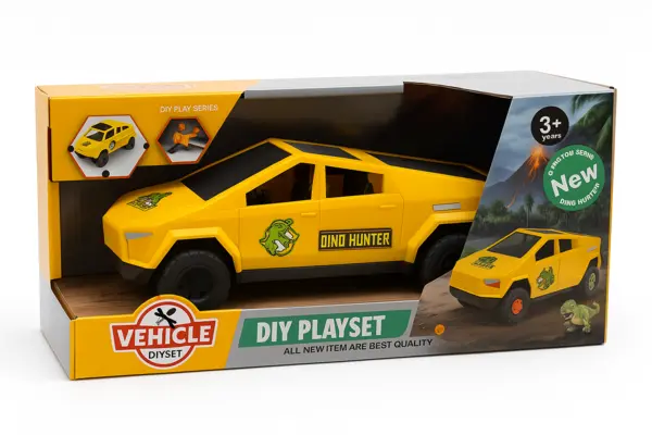 Masina Dino Hunter 26.5x13 cm - Vehicul Jucarie Tip Pickup, DIY Playset, Model Mare pentru Copii 3+