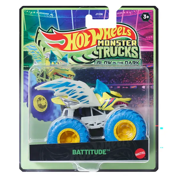 Masina Hot Wheels, Monster Truck, Glow In The Dark, Battitude, JFX16