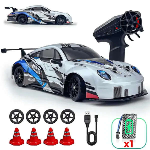 Masina RC cu Telecomanda Timebox, Drift Car 1:24, 4WD, 20km/h, LED-uri, Gri - Default Title