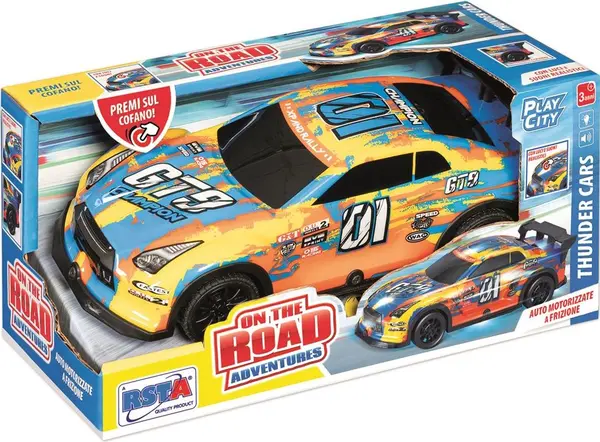 Mașină sport RS Toys - Cu frecare, sunete și lumini, albastru cu portocaliu