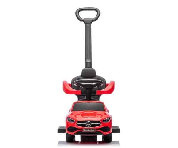 Masinuta copii fara pedale 3 in 1 Mercedes C-Class Deluxe Red Milly Mally, roti din cauciuc, scaun din piele ecologica, volan echipat cu sunete realiste, suport pentru picioare, bara de protectie, 12-36 luni