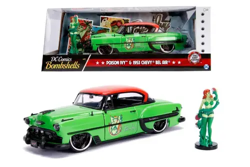 Masinuta cu figurina - Bombshells 1953 Chevy Bel Air, Poison Ivy (Verde)