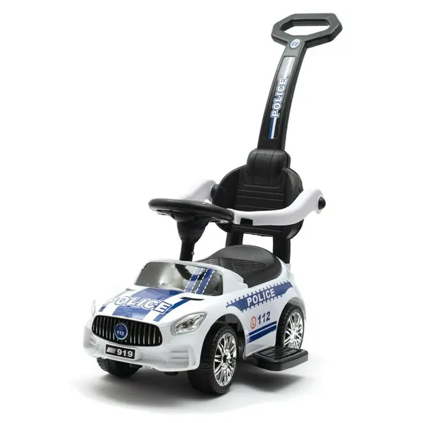 Masinuta de impins, Baby Mix, Police, Cu maner de impins detasabil, Cu protectii laterale, Cu melodii si claxon, Cu suport jucarii sub sezut