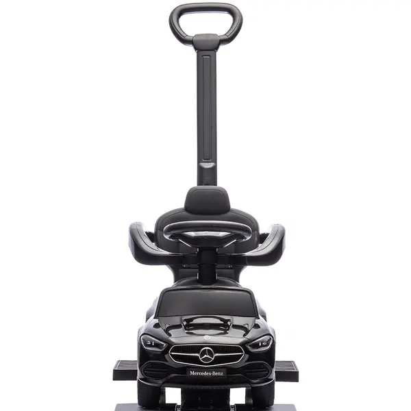 Masinuta de impins cu maner Chipolino Mercedes Benz C-Class Black cu bara de siguranta, suport pentru picioare, spatiu depozitare, volan cu sunete, greutate admisa 25 kg