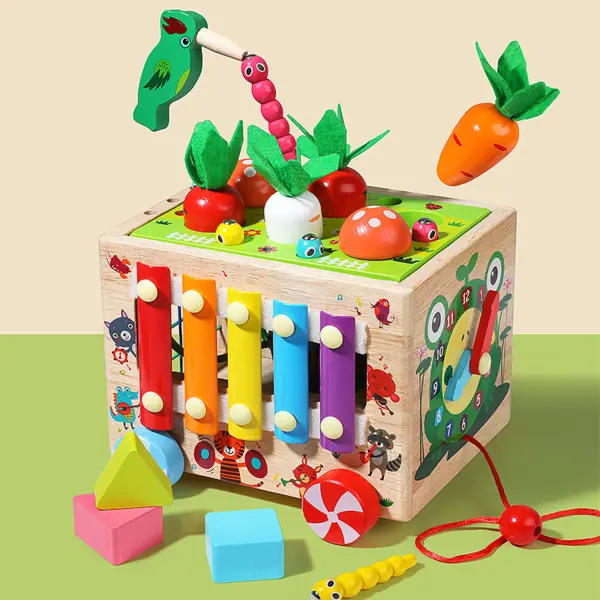 Masinuta de jucarie din lemn cu activitati educative si de motricitate - Montessori