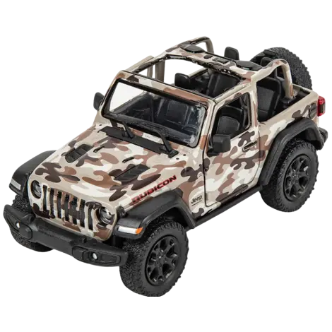 Masinuta die-cast Jeep Wrangler 2018, scara 1:34, cu functie pull-back, 12.5 cm lungime, fara capota, bej