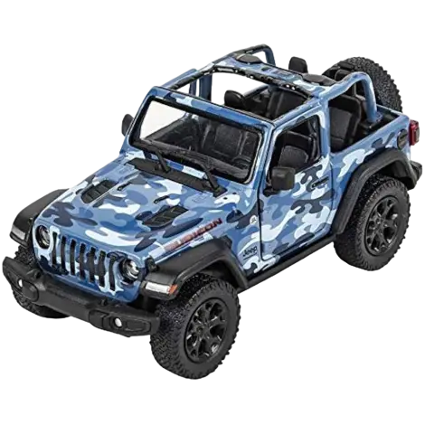Masinuta die-cast Jeep Wrangler 2018, scara 1:34, cu functie pull-back, 12.5 cm lungime, fara capota, albastra