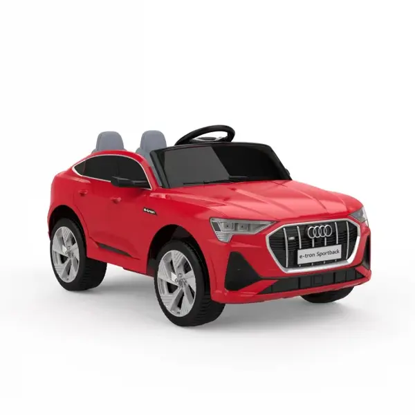 Masinuta electrica Audi E-tron Sportback, cu scaun tapitat, roti moi, echipare Premium, rosie