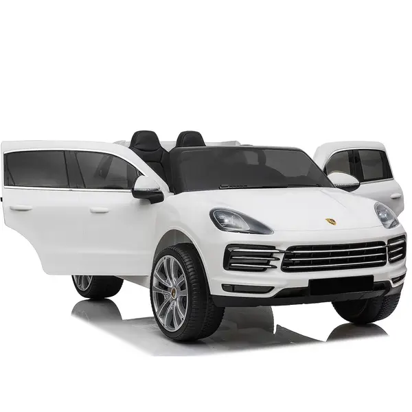 Masinuta electrica pentru 2 copii, Porsche Cayenne XXL, cu roti moi si scaun tapitat, 180W, 12V, alba