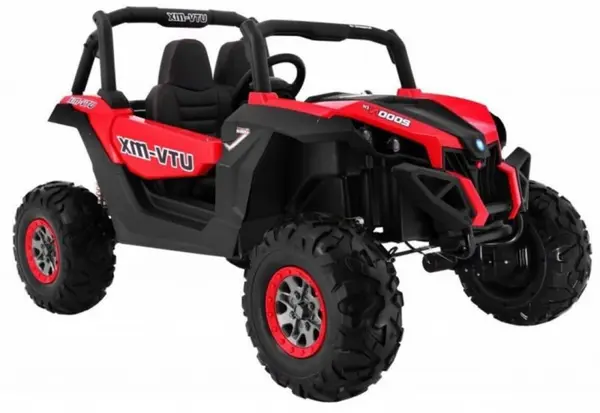 Masinuta electrica pentru copii Novokids Buggy UTV, 2 locuri, faruri luminoase, roti din cauciuc EVA, max 50 kg , 2 baterii de 12V, Mp3USB, 2 viteze, model Offroad, RosuNegru