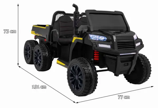 Masinuta electrica pentru copii Novokids Farmer Beast Buggy Negru, 6 roti, 2 locuri, remorca si faruri luminoase, roti din cauciuc EVA, max 60 kg, 24V