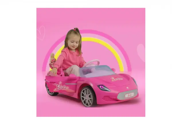 Masinuta electrica pentru copii Peg Perego Barbie, cu telecomanda, lumini Led, radio cu muzica, viteza 3 kmh, 2 motoare de 30W