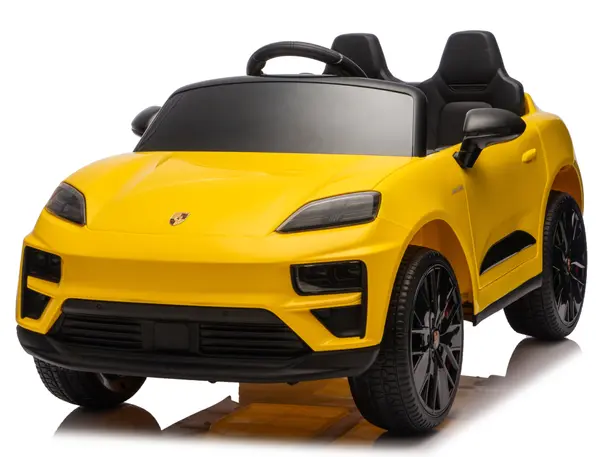 Masinuta electrica pentru copii, Porsche Macan, 140W 12V, roti EVA, scaun tapitat, echipata premium, galbena