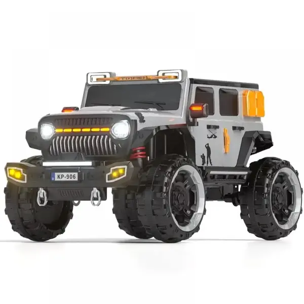 Masinuta electrica SUV pentru copii, 2 locuri, 4 motoare 550, 4x4, baterie 12V 7Ah, suspensii hidraulice, telecomanda pentru parinti, lumini LED, Bluetooth, Roti EVA, scaun piele ecologica, 137 x 77 x 74 cm, culoare gri