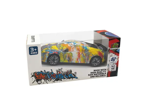 Masinuta Graffiti - 18x8 cm, pe baterii, lumini, sunete si miscare