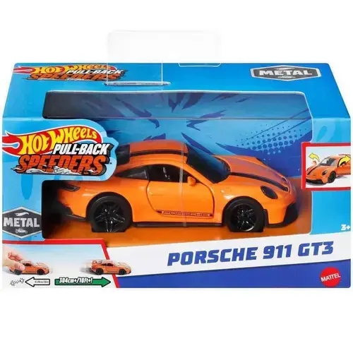 Masinuta Hot Wheels Pull-Back Speeders - Porsche 911 GT3, scara 1:43