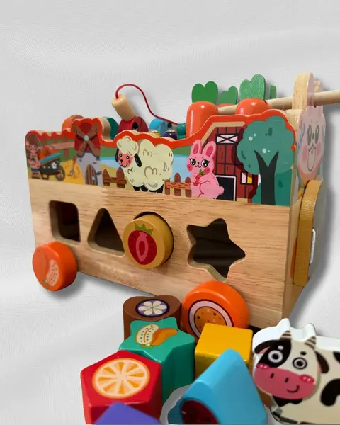 Mașinuță Interactivă din Lemn – Fermă Montessori cu 8 Activități Educaționale - Default Title