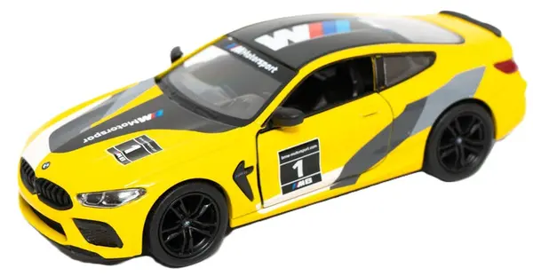 Mașinuță metalică Kinsmart Livery Edition - BMW M8 Competition Coupe, 1:38, galbenă