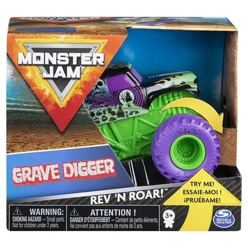 Masinuta Monster Jam Rev 'N Roar - Grave Digger, scara 1:43